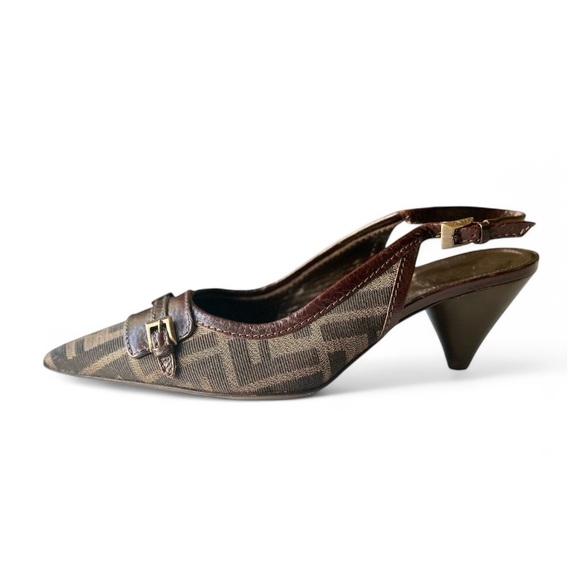 Fendi Zucca Canvas Slingback Kitten Heels - Picture 2 of 7